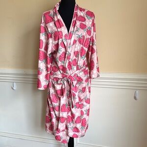 Katydid Pink Strawberry Print Robe Size Large